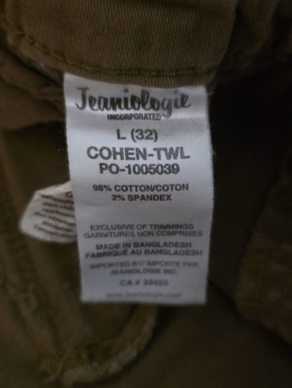 Jeaniologie Cohen TWL Men’s Joggers Slim Fit Cargo Pants L 32 Khaki Twill F16 - Picture 9 of 16